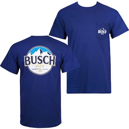  Busch Front And Back Print Blue Pocket Tee Shirt 
